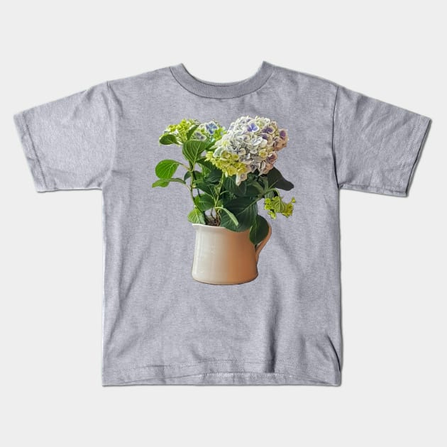 Blue Hydrangea Plant Kids T-Shirt by ellenhenryart